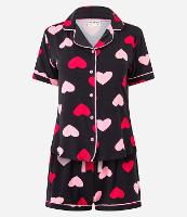 Pijama Americano Short Doll em Viscose com Estampa de Corações - 1