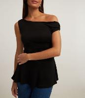 Blusa em Ribana com Ombro Assimétrico e Barra Peplum - 1
