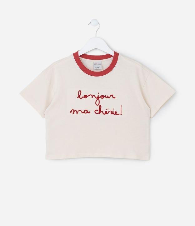 Camiseta Curta Infantil com Bordado Bonjour - Tam 5 a 14 Anos - 1