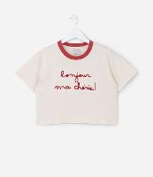 Camiseta Curta Infantil com Bordado Bonjour - Tam 5 a 14 Anos - 1