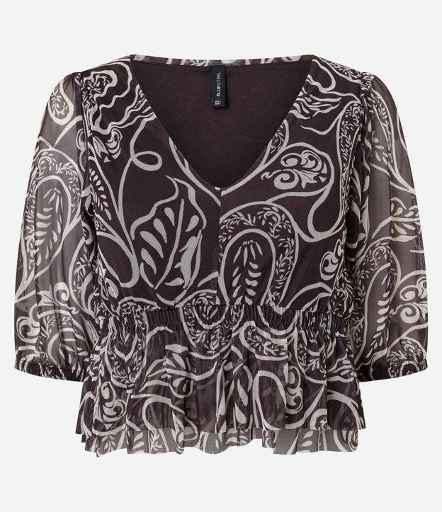 Blusa em Tule Texturizado com Estampa Floral - 1