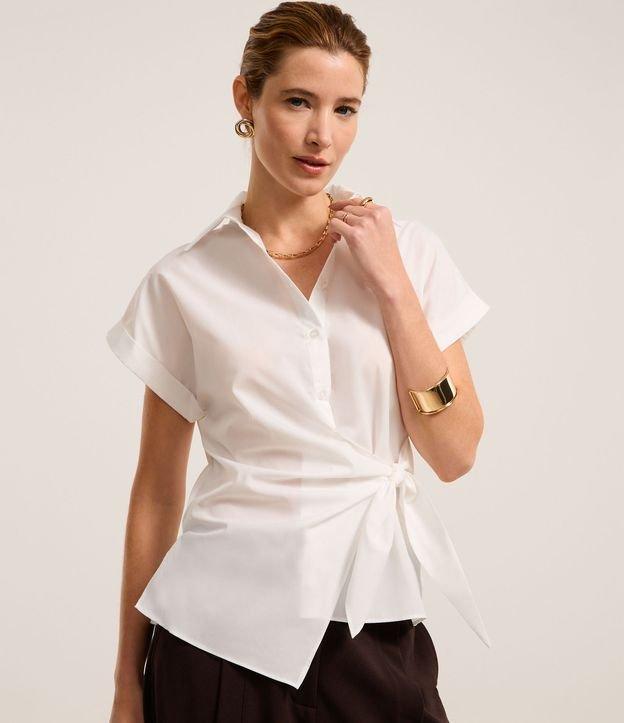 Camisa em Tricoline com Amarração e Manga Dobrada - 1