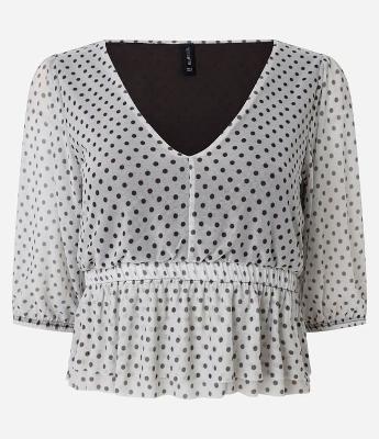 Blusa em Tule Texturizado com Poá Flocado