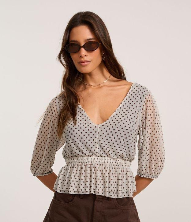 Blusa em Tule Texturizado com Poá Flocado - 2
