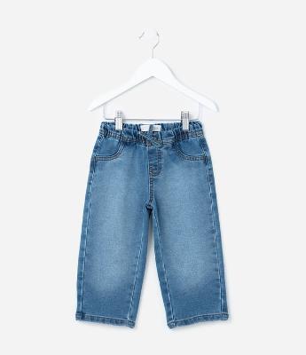Calça Reta Infantil em Jeans com Amarração - Tam 1 a 6 Anos
