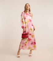 Vestido Longo em Cetim com Ombro Só e Estampa Abstrata - 1