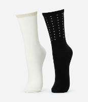 Kit 02 Meias Cano Alto em Algodão com Strass e Fio Metalizado - 1