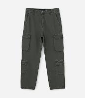 Calca Baggy em Sarja com Bolsos Cargos - 1