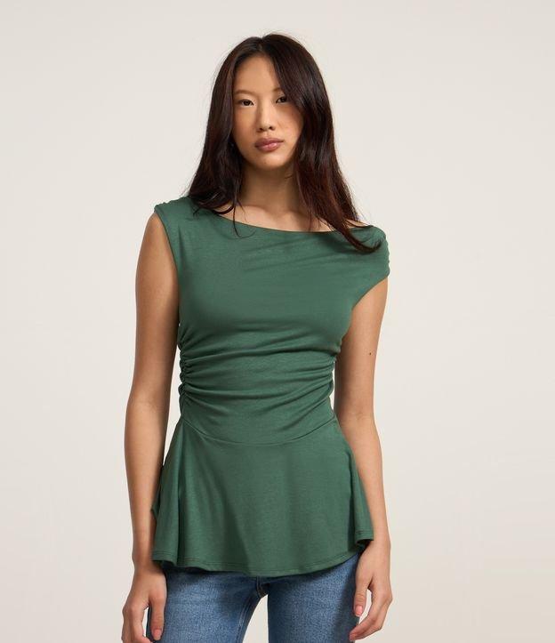 Blusa em Ribana com Ombro Assimétrico e Barra Peplum - 1