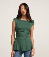 Blusa em Ribana com Ombro Assimétrico e Barra Peplum - 1