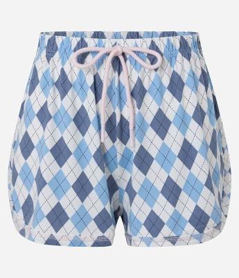 Short de Pijama em Peach Touch com Estampa de Losangos e Amarração na Cintura