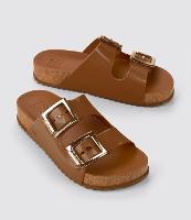 Chinelo com Sola Alta e Duas Tiras Largas e Fivelas - 1