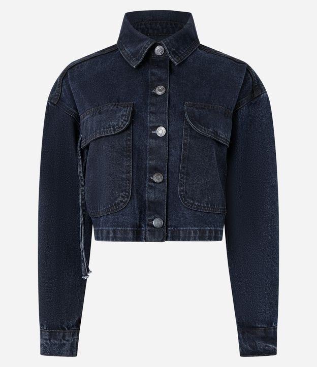 Jaqueta Curta em Jeans com Bolso Cargo - 1