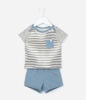 Conjunto Infantil com Bolsinho e Estampa Listrada - Tam 0 a 18 meses - 1