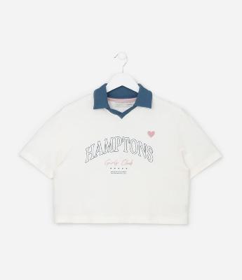 Camiseta Curta Infantil com Gola Polo Contrastante - Tam 5 a 14 Anos