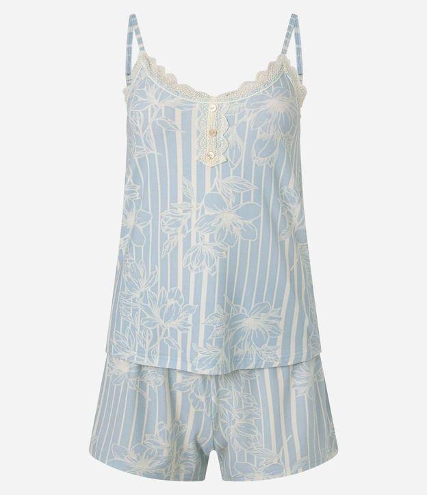 Pijama Short Doll em Peach Touch com Estampa Floral e Detalhe de Renda - 1