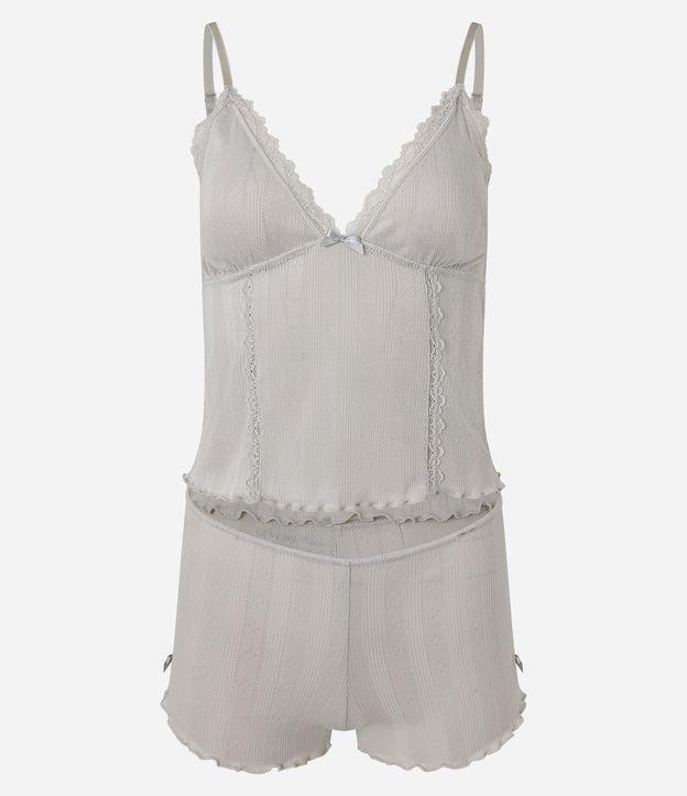 Pijama Short Doll Alcinha em Pointelle com Detalhes em Rendinha - 1