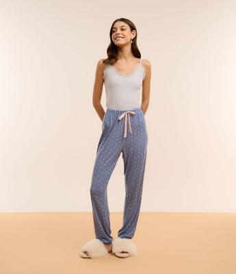 Calça de Pijama em Fio Reciclado com Estampa Corações