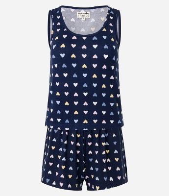 Pijama Short Doll com Alça Larga e Estampa de Corações