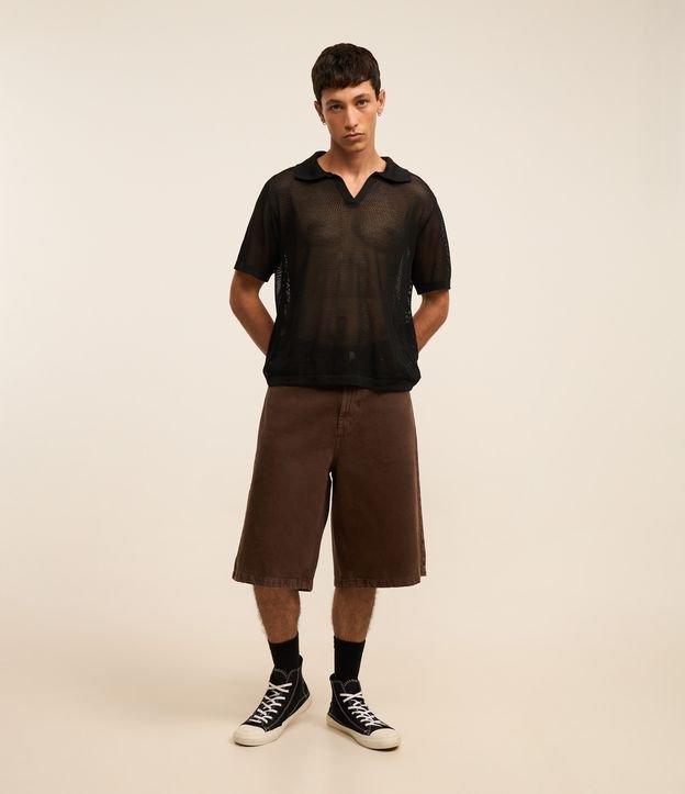 Bermuda Baggy Relaxed em Sarja com Bolsos - 1