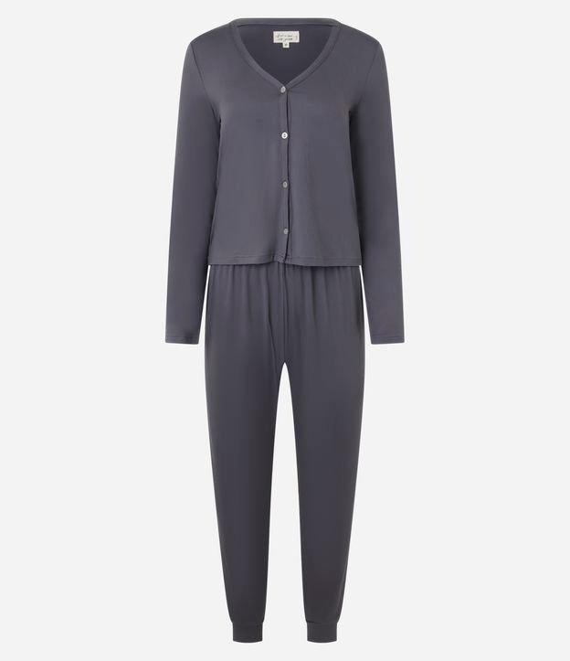 Pijama Longo em Peach Touch Básico com Botões - 1