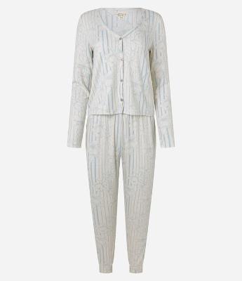 Pijama Longo em Peach Touch com Estampa Floral e Botões