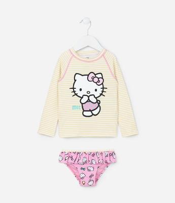 Conjunto Infantil com Proteção UV e Estampa Hello Kitty - Tam 1 a 4 Anos