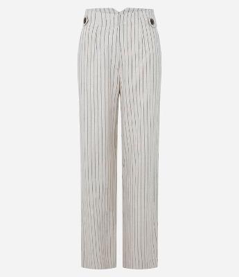 Calça Reta em Viscolinho com Listras em Fio Tinto