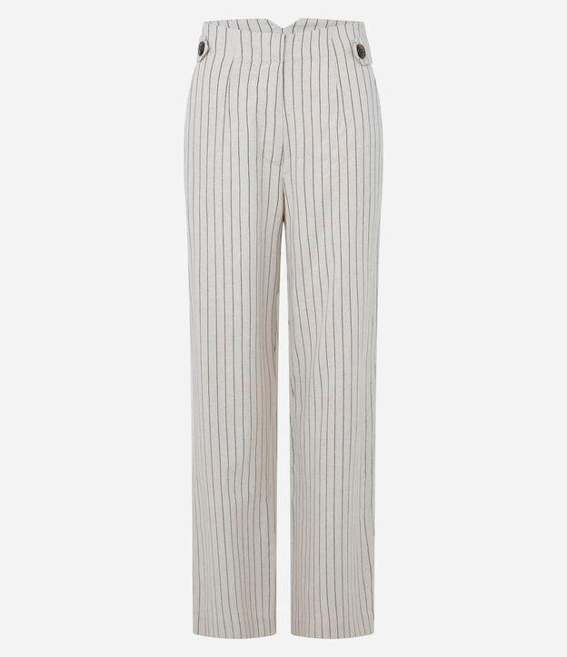 Calça Reta em Viscolinho com Listras em Fio Tinto - 1