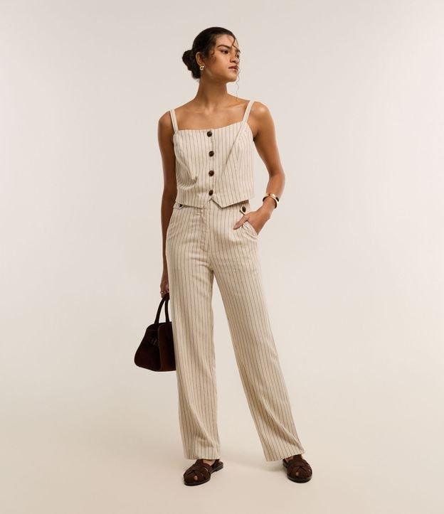 Calça Reta em Viscolinho com Listras em Fio Tinto - 2