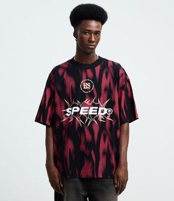 Camiseta Oversized em Algodão com Estampa Tribal "Speed"