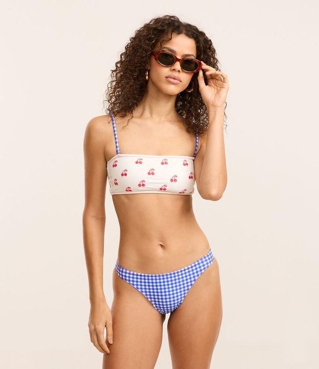 Biquíni Calcinha em Microfibra com Estampa Xadrez Vichy e Bordado de Cereja - 2