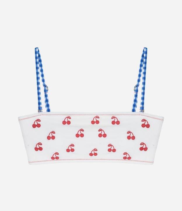 Biquíni Top Bandeau em Microfibra com Bordado de Cerejas e Alças Vichy - 1