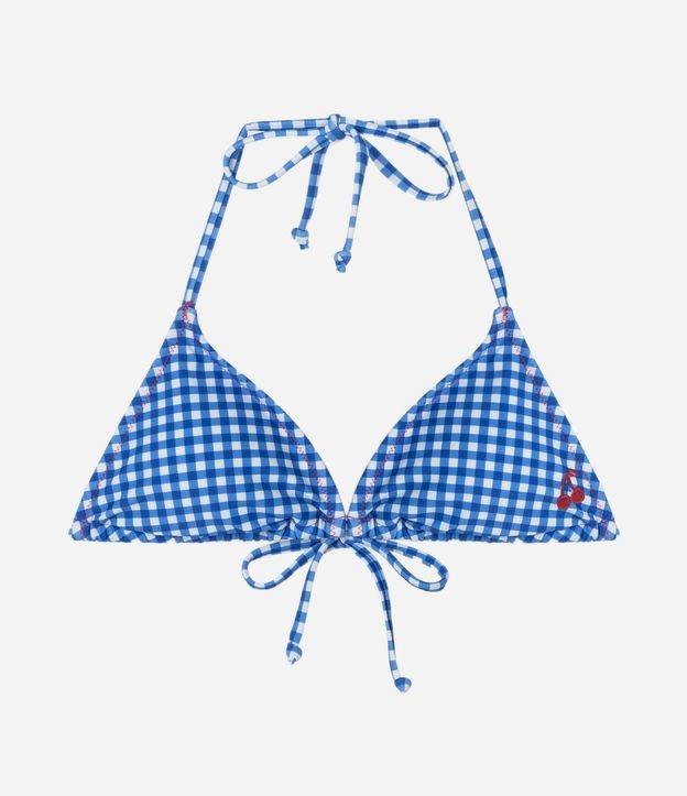 Biquíni Top Cortininha em Microfibra com Estampa Xadrez Vichy e Bordado de Cereja - 1