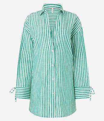 Saída de Praia Chemise em Tricoline Listrado com Amarração no Pulso