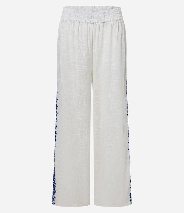 Saída de Praia Calça Pantalona em Voal com Bordado e Vazado Lateral - 1