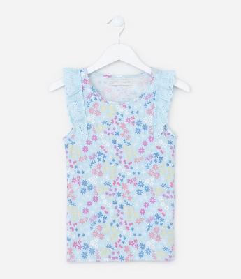 Regata infantil em Ribana com Babado Broderie - Tam 5 a 14 Anos