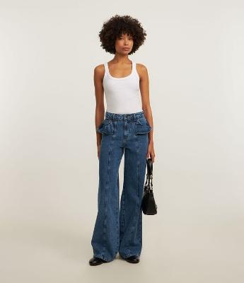 Calça Reta em Jeans com Detalhe de Saia Aplicada