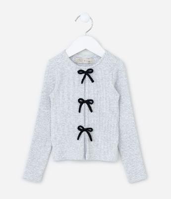 Blusa Infantil em Ribana com Lacinhos Contrastantes - Tam 1 a 6 Anos