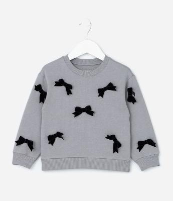 Casaco Infantil com Lacinhos de Veludo Aplicados - Tam 1 a 6 Anos