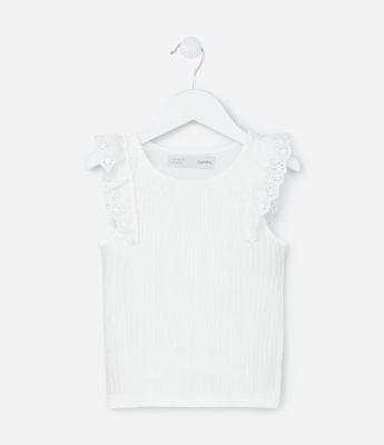 Regata Infantil em Ribana com Babado de Broderie - Tam 5 a 14 anos