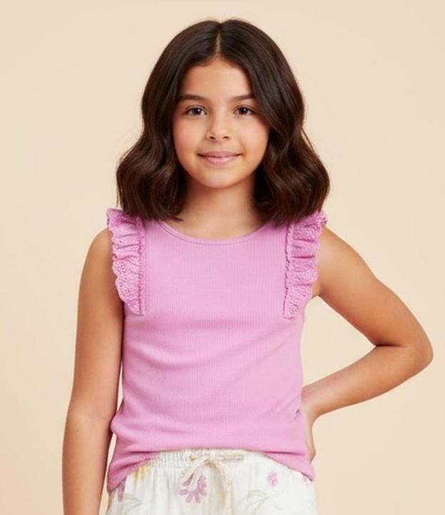 Regata Infantil em Ribana com Babado de Broderie - Tam 5 a 14 anos - 2