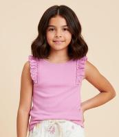 Regata Infantil em Ribana com Babado de Broderie - Tam 5 a 14 anos - 2