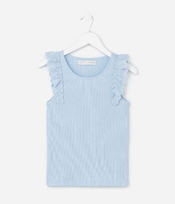 Regata Infantil em Ribana com Babado de Broderie - Tam 5 a 14 anos