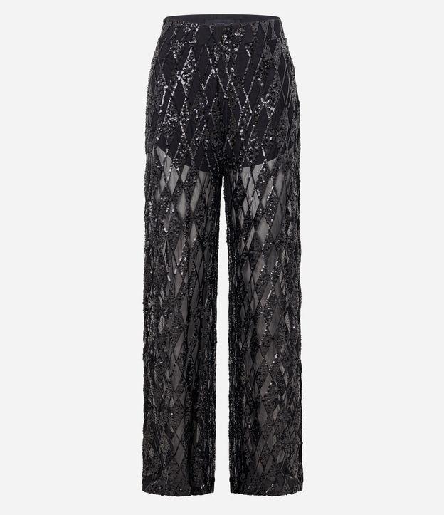 Calça Pantalona em Paetê Metalizado Geométrico e Forro Shortinho - 1