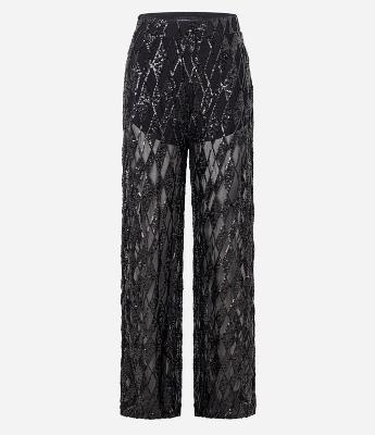 Calça Pantalona em Paetê Metalizado Geométrico e Forro Shortinho