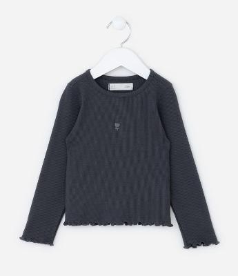 Blusa Infantil Canelada com Bordado de Tulipa - Tam 1 a 6 Anos