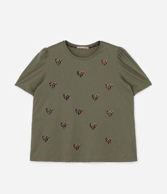 Blusa Manga Bufante e Coração Animal Print Curve & Plus Size