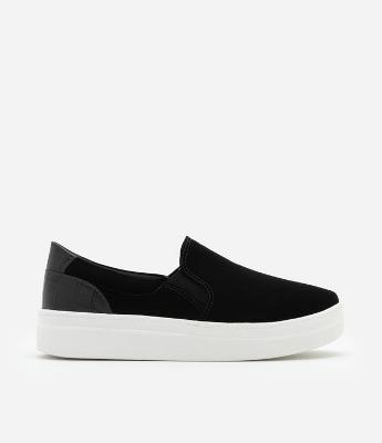 Tênis Slip On com Efeito Suede e Croco