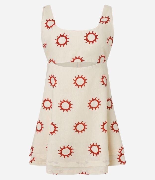 Vestido Curto em Viscose com Saia Sobreposta e Estampa de Solzinhos - 1